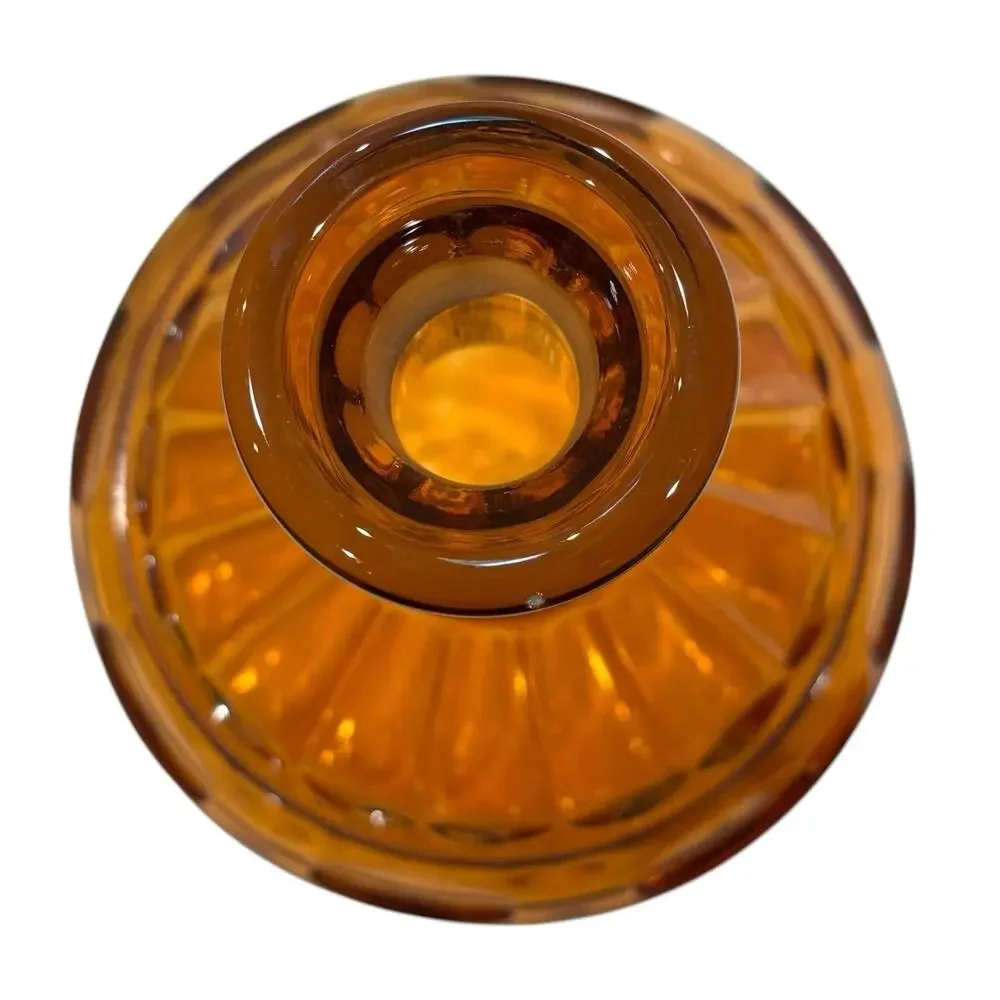 Vintage Empoli Italy Wide Panel Ribbed Glass Decanter & Stopper Amber*